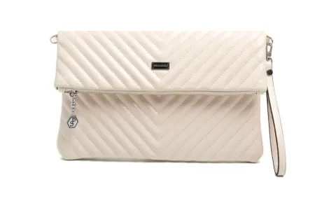 Chevron Quilted Clutch — Ivory